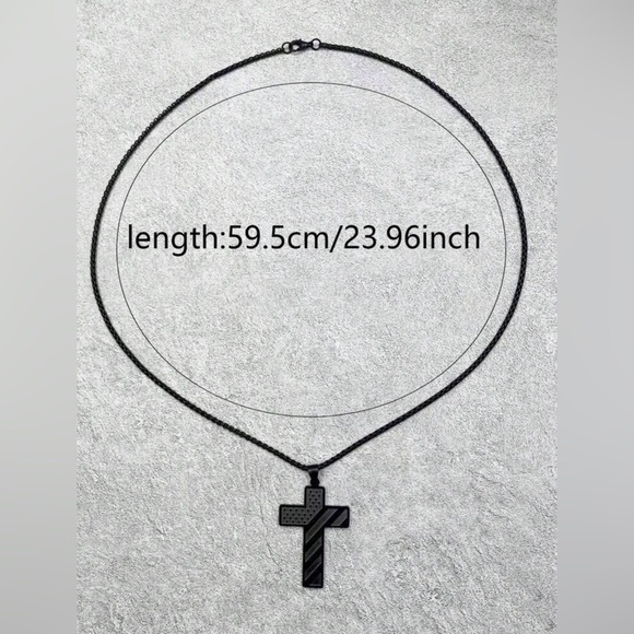 Black American Flag Cross Necklace with Lord’s Prayer - Picture 5 of 5